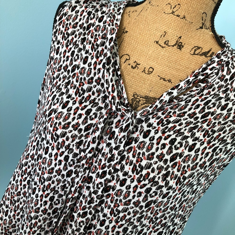 Leopard and Rust Crinkle Tank with Tie and Ruffle
